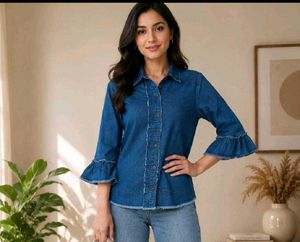 💫 Stylist Denim Ruffle Sleeve Shirt
