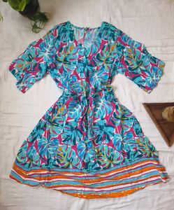 Vibrant Tropical Print Midi Dress