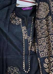Stylish Libas Black And Golden Patch Work With Plazoo And Stunning Duppatta