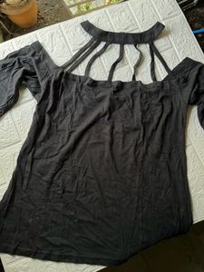 Black Stripped neck top
