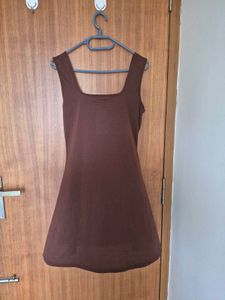 Brown Square Neck Sleeveless Mini Dress