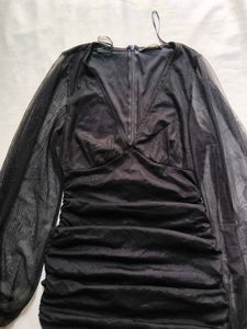 Black Mesh Midi Dress