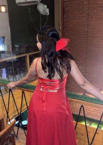 Elegant Red Halter Neck Maxi Dresswith corset back