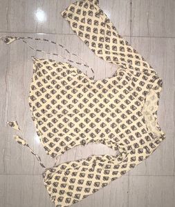 Cream Floral Print Short Kurti