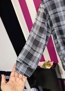 Sheer Plaid Button-Up Shirt bust 44
