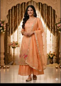 Elegant Peach Kurta Set with Dupatta
