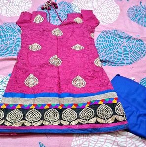 Vibrant Pink &amp; Blue Indian Suit Set