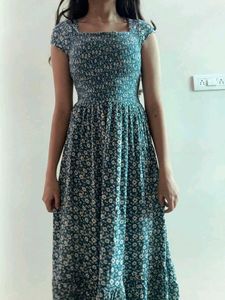 Floral Print Square Neck Gown