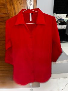 Elegant Red Collared Shirt