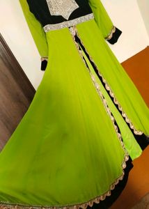 Stunning Lime Green &amp; Black Anarkali Gown