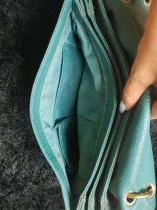 Chic Teal &amp; Gray Leather Handbag
