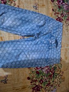 Patterned Blue Denim Jeans