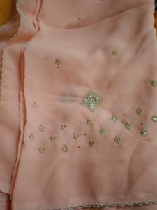 Peach embroidered saree