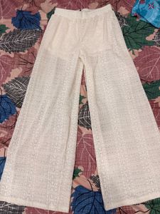 H&M white wide knit trousers