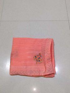 Beautiful Peach Embroidered Saree