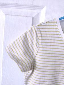 White And Lime Colour Striped Tshirt