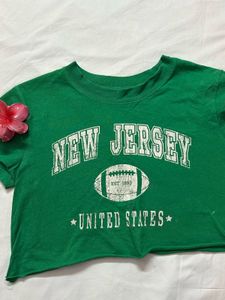 Green New Jersey Graphic Crop T-Shirt