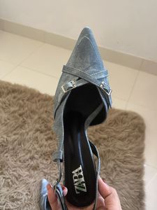 Zara Stylish Denim(faux) Slingback Heels
