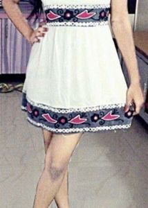 White & Blue Embroidered Summer Dress