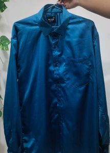 Men's Blue Satin Formal Shirt