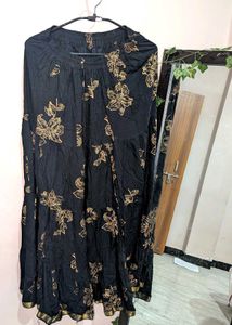 Black Floral Print Tiered Skirt