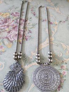Boho Oxidized Silver Peacock &amp; Mandala Necklaces
