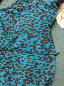 Blue Leopard Print Ruched Dress