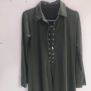 Olive Green Lace-Up Tunic Top