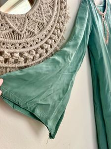 Seafoam Green zardozi work frock suit pallazo set