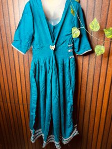 Teal Ethnic Kurta with White Lace