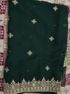 Elegant Green Embroidered Saree