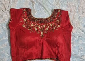 Red Embroidered Sari Blouse Never Used