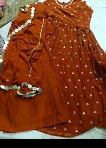 bust 36 Beautiful Orange Kurta Set with Dupatta