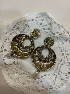 Elegant Gold Tone Pearl Dangle Earrings