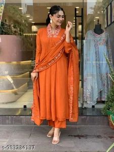 Orange Embroidered Kurta Set