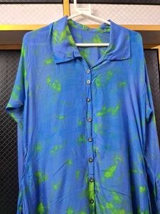 Blue &amp; Green Tie-Dye high low Shirt