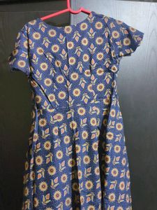 Blue And Gold Kurti With Flower Prints