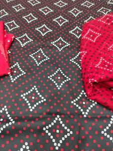 Red bandhani printed crepe material