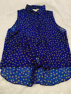Blue Polka Dot Sleeveless Shirt