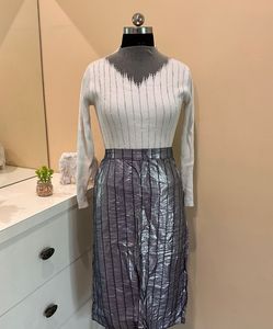 Silver Metallic Striped Skirt