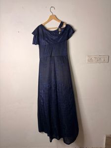 Elegant Navy Blue Floral Maxi Dress