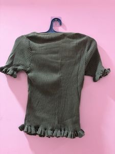Ribbed Lettuce Trim Square Neck Top
