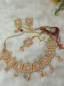 mirror plus minakari Giri peach color necklace des