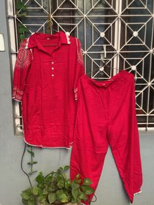 Vibrant Red Kurta Set bust 40 length 31.5 pant len