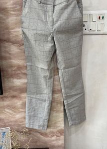 Grey Plaid Straight Leg Pants