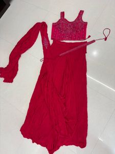 ready to wear saree corset Embellished Hot Pink