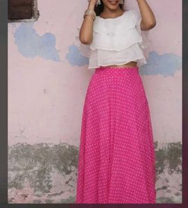 Chic Ruffled Crop Top & Polka Dot Skirt Set