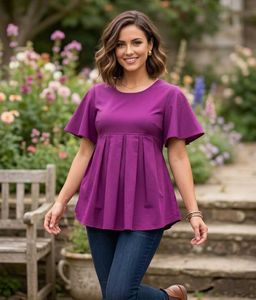 Flowy Purple Flutter Sleeve Tunic Top