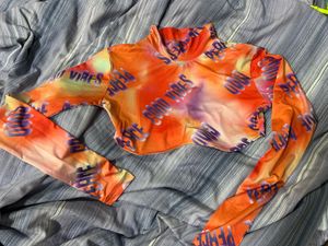 Orange-Coloured &amp; Purple Typography Printed Fitted