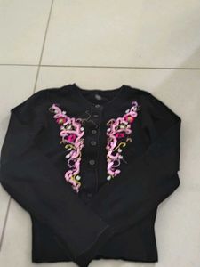 Embroidered Black Cardigan